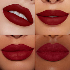 MAKI YIKA dark red lipstick swatch on arm showing rich payoff