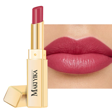 Labial MAKI YIKA frambuesa rojo hidratante para labios secos, con brillo.