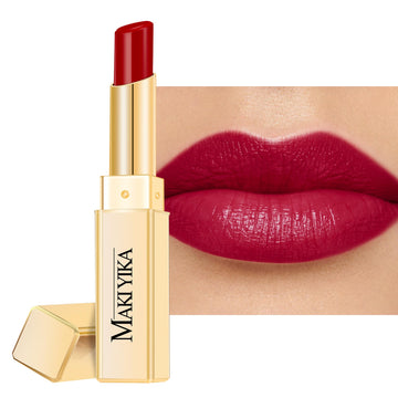 MAKI YIKA lipstick tube showing a rich burgundy shade for hydrated lips
