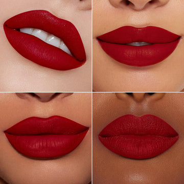 Swatches of MAKI YIKA red lipstick reveal vibrant transfer-resistant shade