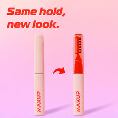 Makup Beauty Brow Me wax gel hybrid swatch demonstrates flexible hold for groomed brows.