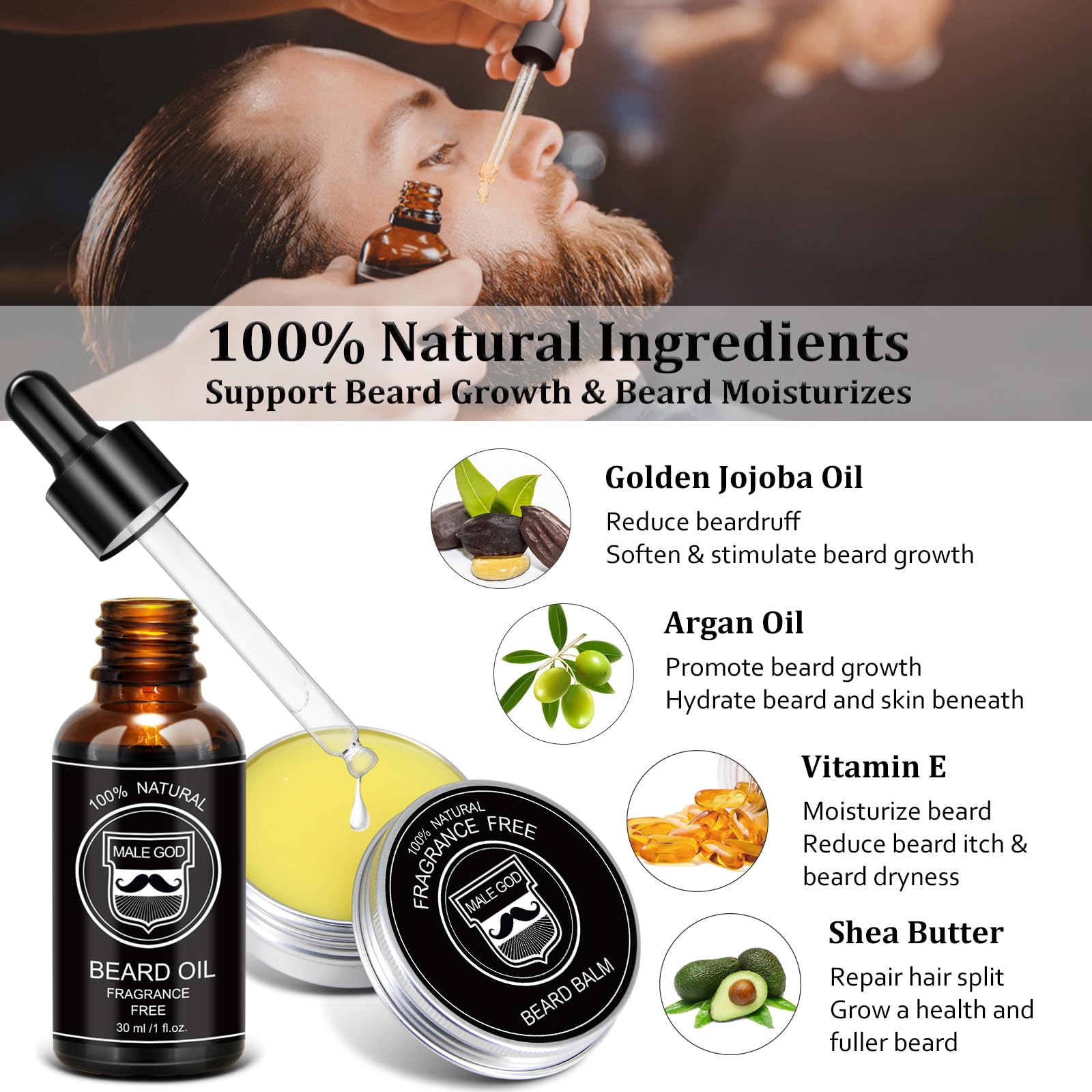 MALE GOD cepillo para barba distribuye aceite y exfolia suave