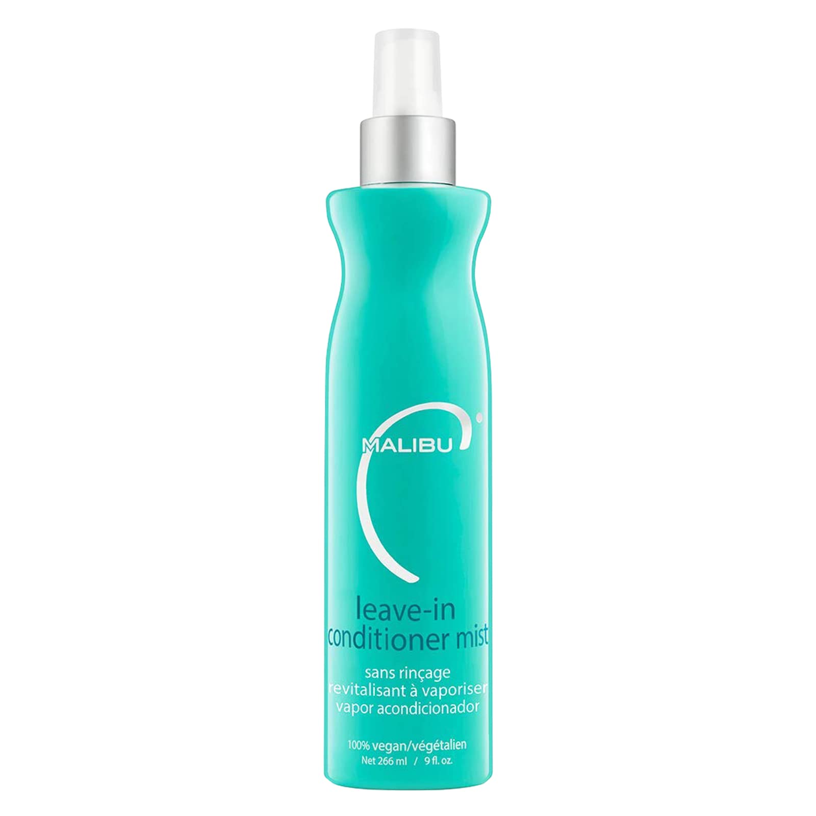 Malibu C Condicionador sin enjuague: botella visible con brillo natural.