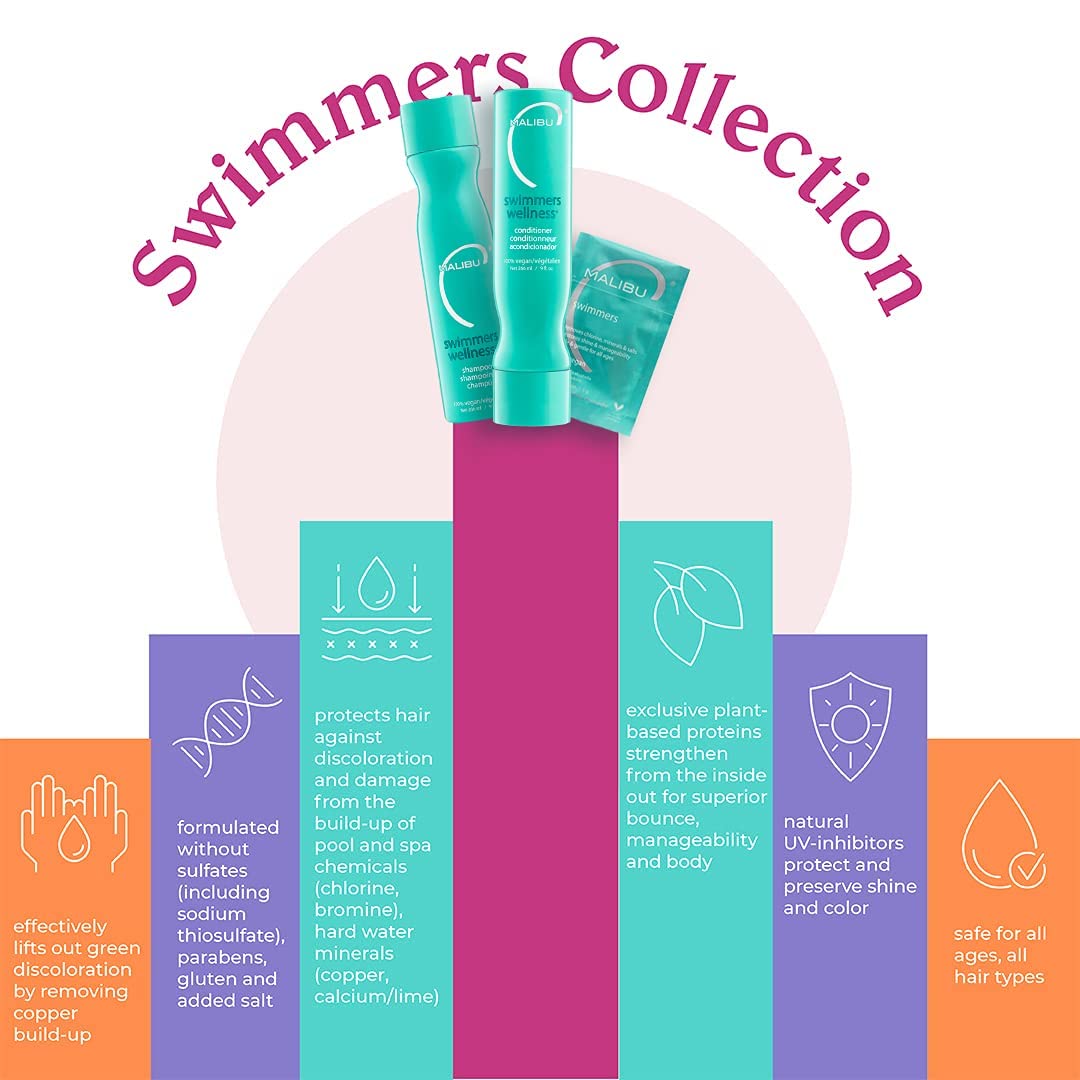 Malibu C Swimmers acondicionador botella: hidrata y desenreda para cabello seco tras la piscina