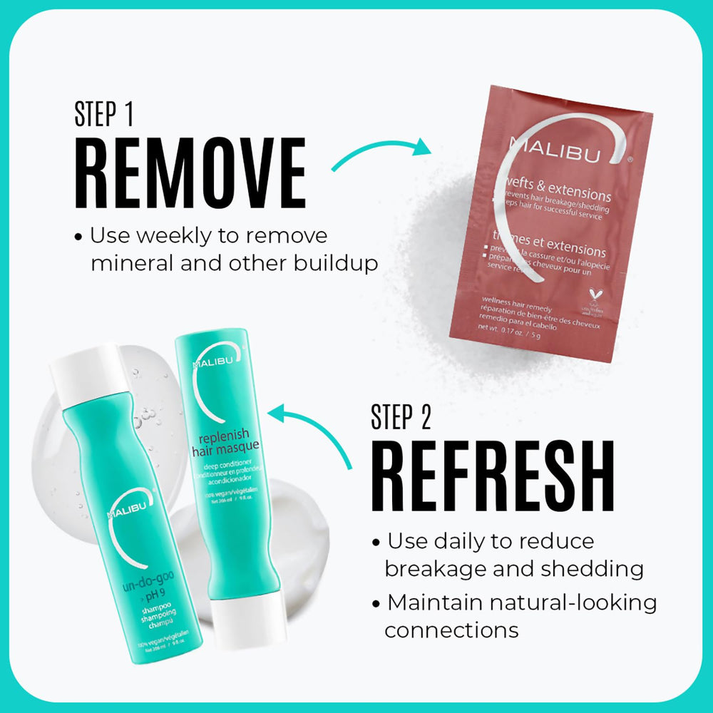 Malibu C Un-Do-Goo champú clarificante, uso semanal para detox capilar.
