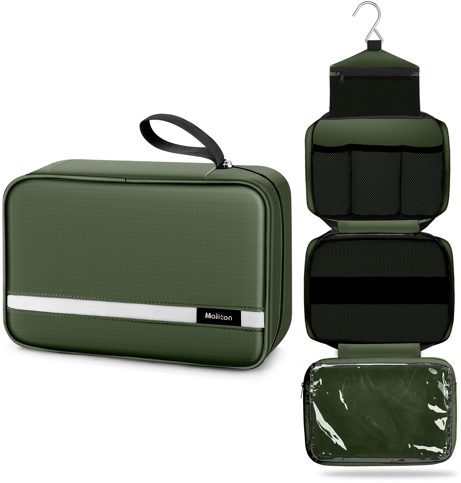 Bolsa Maliton para viaje grande en oliva verde, ideal para almacenar productos de higiene