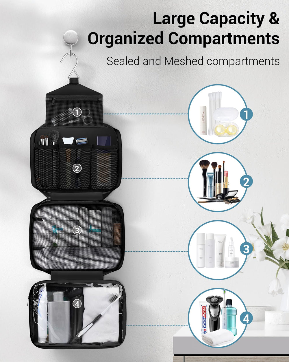 Maliton neceser con capacidad para ocho frascos de 360 ml.