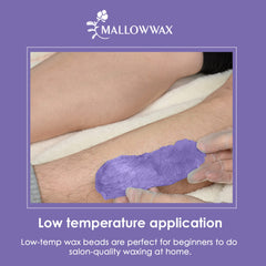 Mallowwax lavender wax beads in a wax-warmer setup ready for DIY waxing.