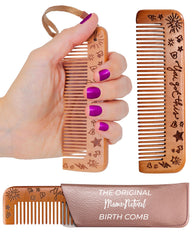 Mama Natural Peine de Madera para el parto en la mano, ergonómico para uso durante el parto.