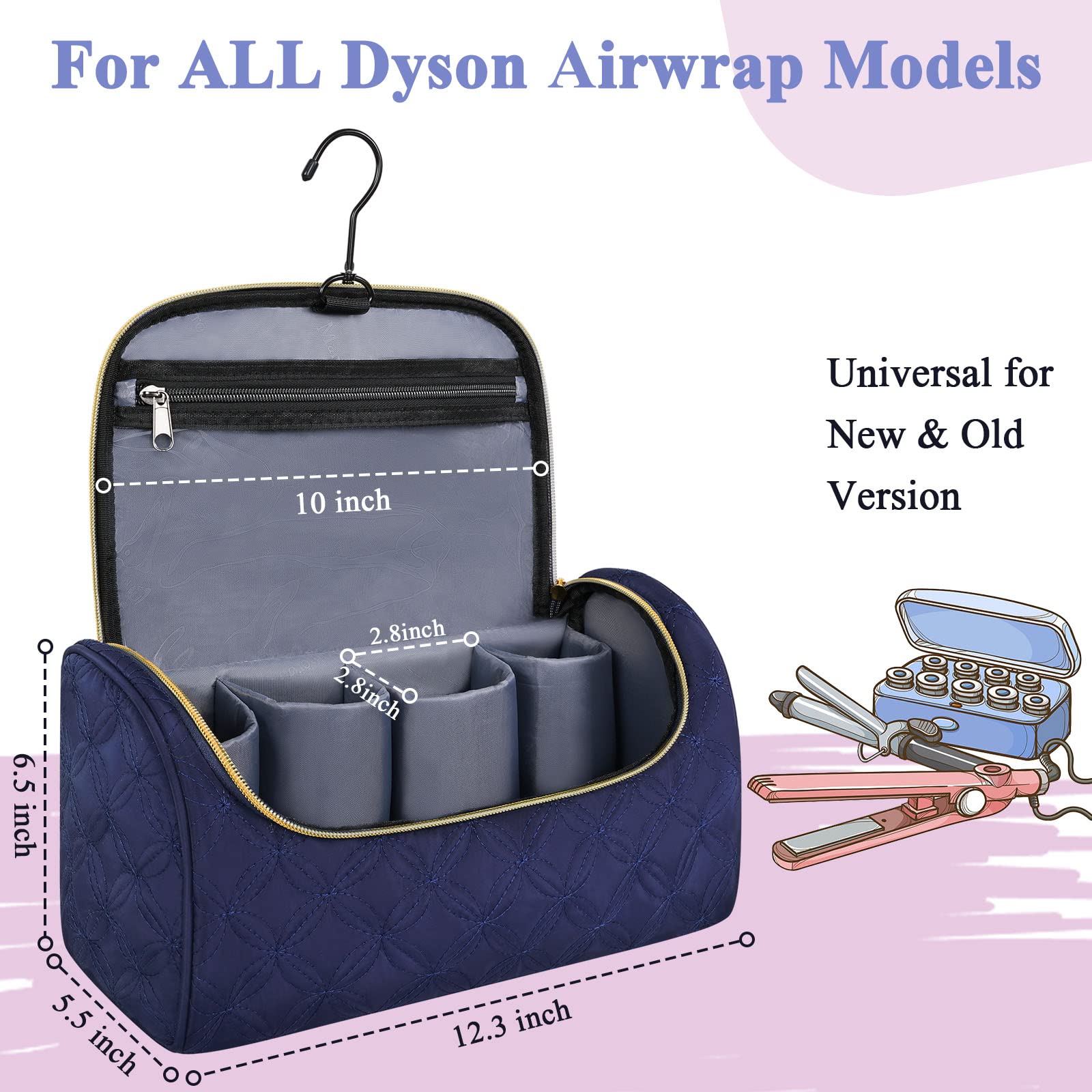 Mancro compartimentos para Dyson Airwrap y accesorios con bolsillos organizados.