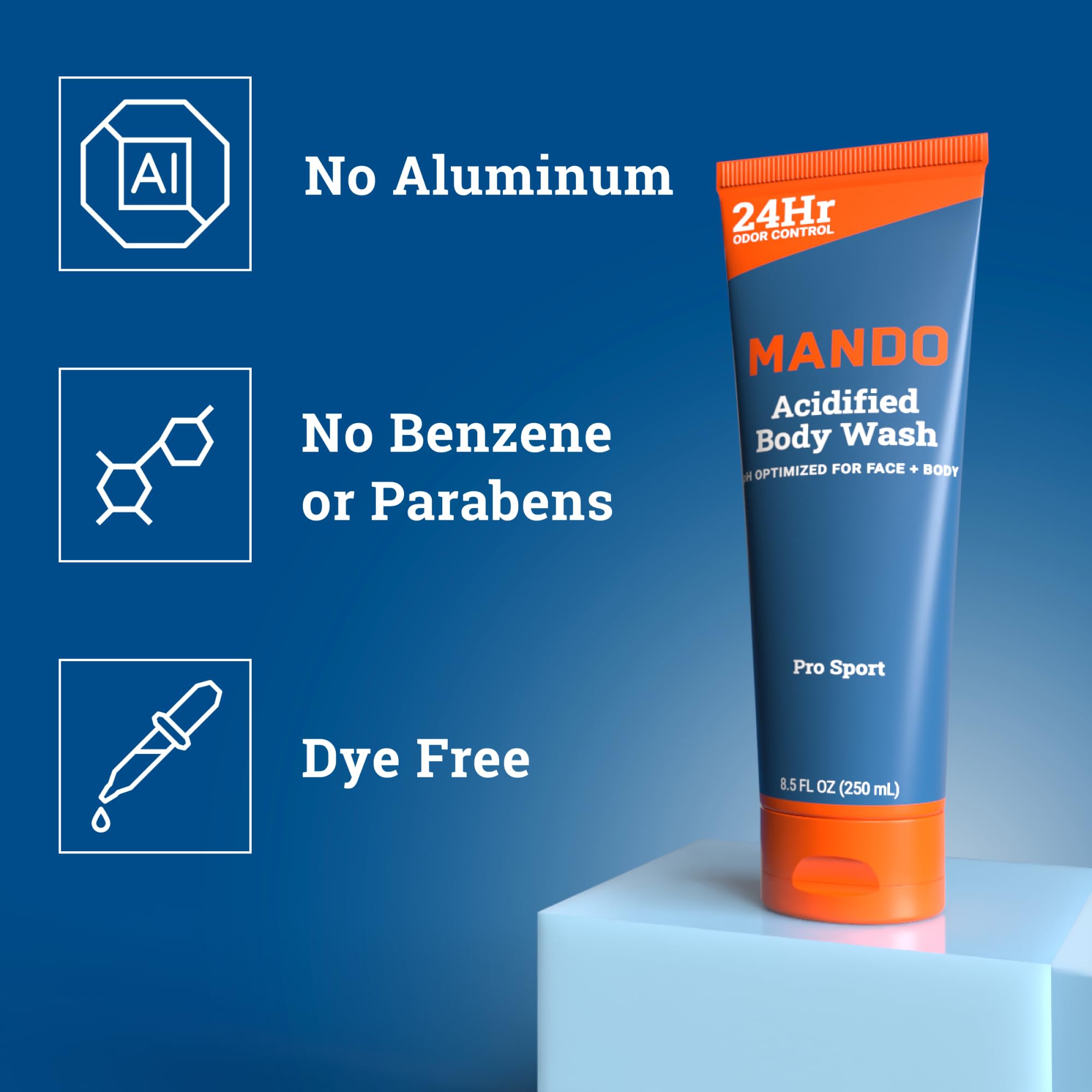 Mando gel de baño acidificado Pro Sport, botella frontal, aroma cítrico revitalizante