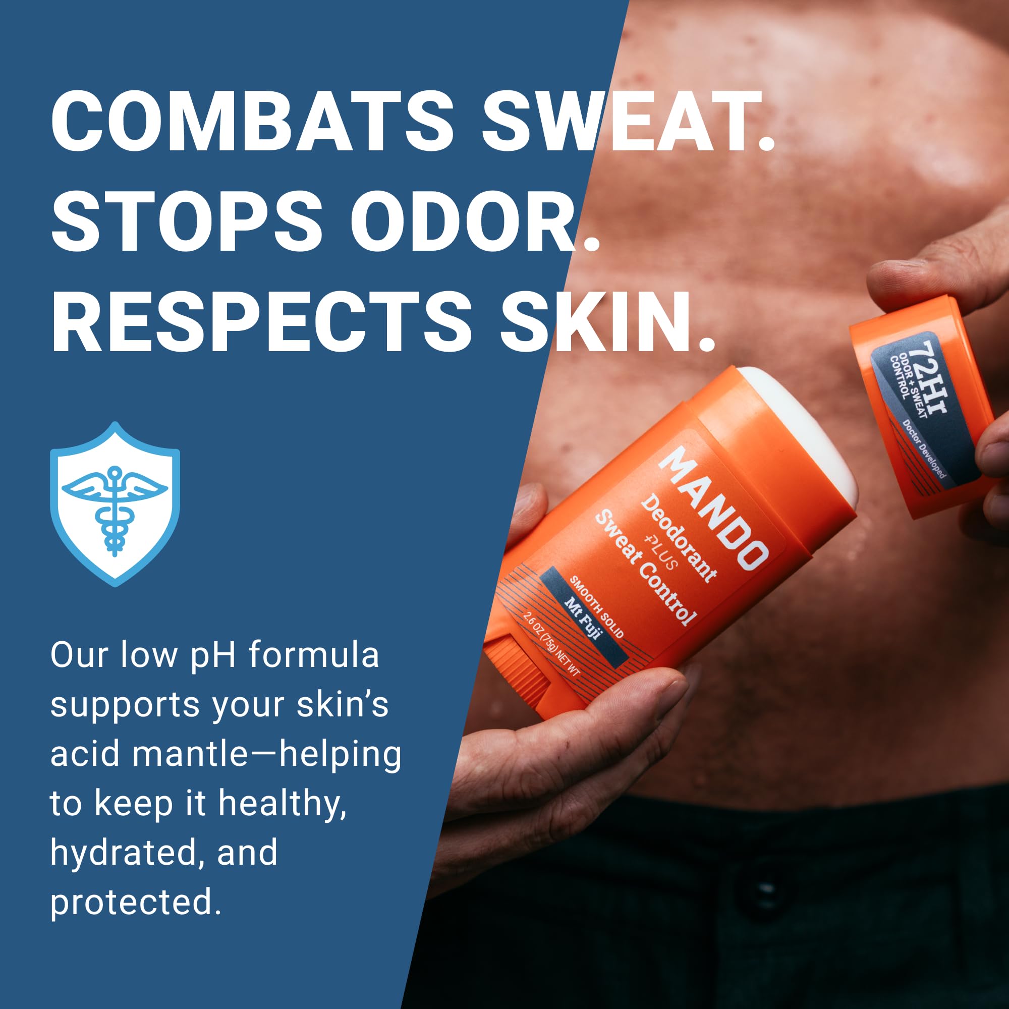Fórmula suave de Mando para piel sensible, aprobada por dermatólogos.
