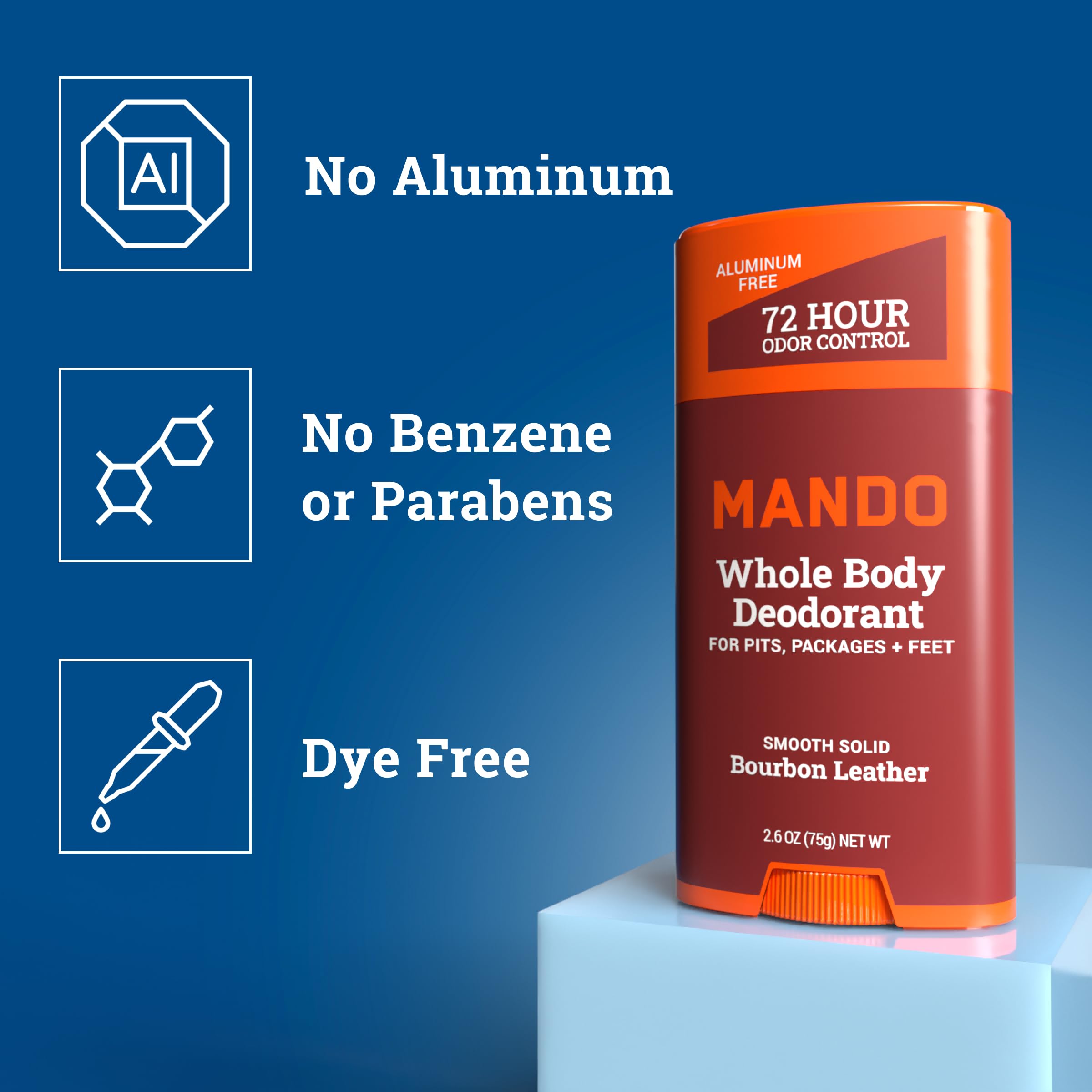 Mando déodorant sans aluminium et bicarbonate – soin peau sensible, Bourbon Leather.