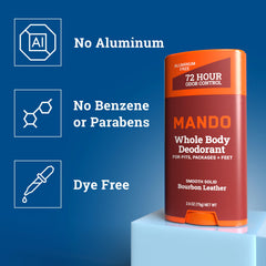 Mando déodorant sans aluminium et bicarbonate – soin peau sensible, Bourbon Leather.