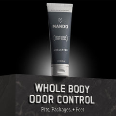 Mando Odor Shield Body Wash - etiqueta sin SLS/SLES y parabenos para piel sensible.