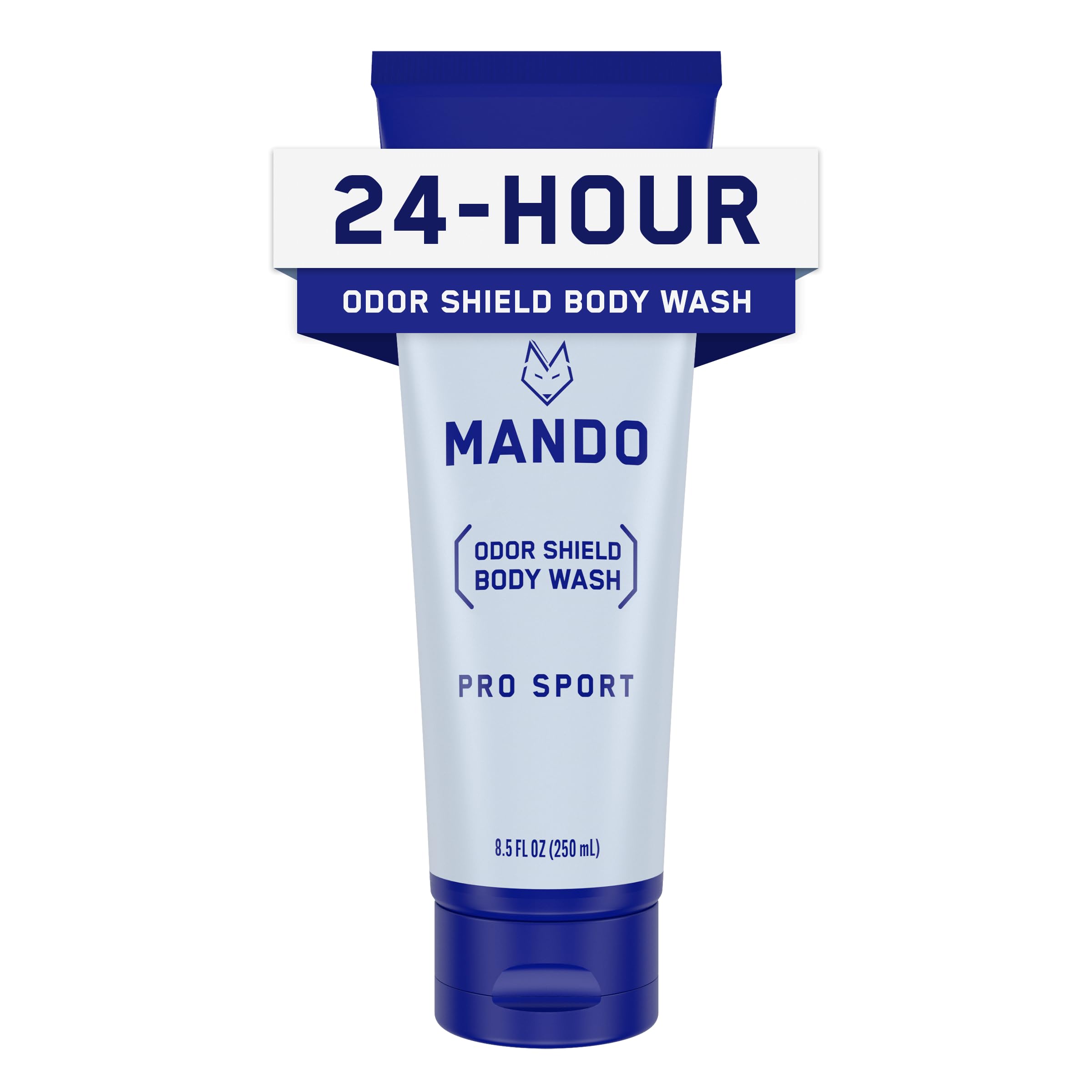 Mando Odor Shield bottle pour highlights quick, fresh cleansing for active days