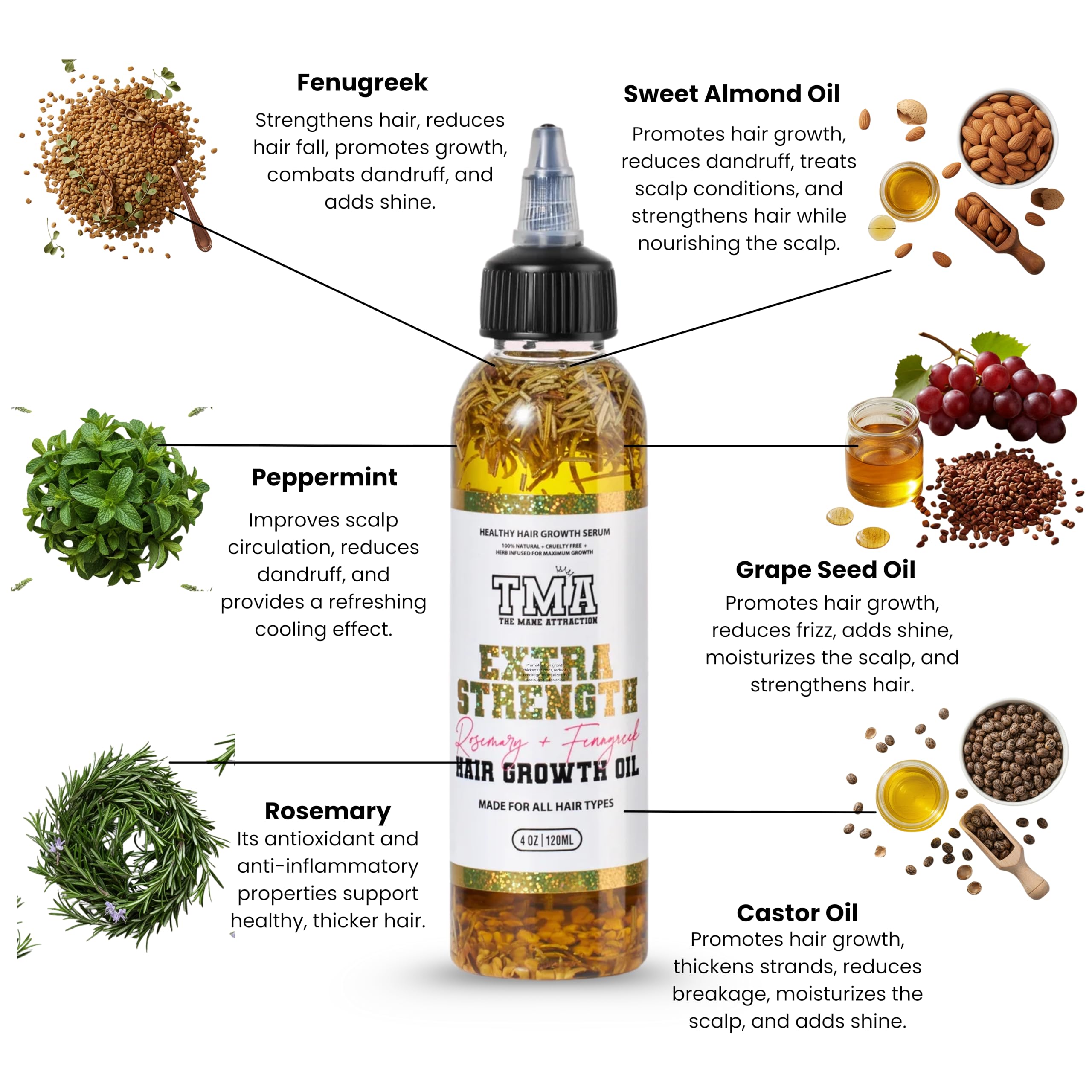 The Mane Attraction aceite-castor puro aporta densidad suave y brillo al cabello.