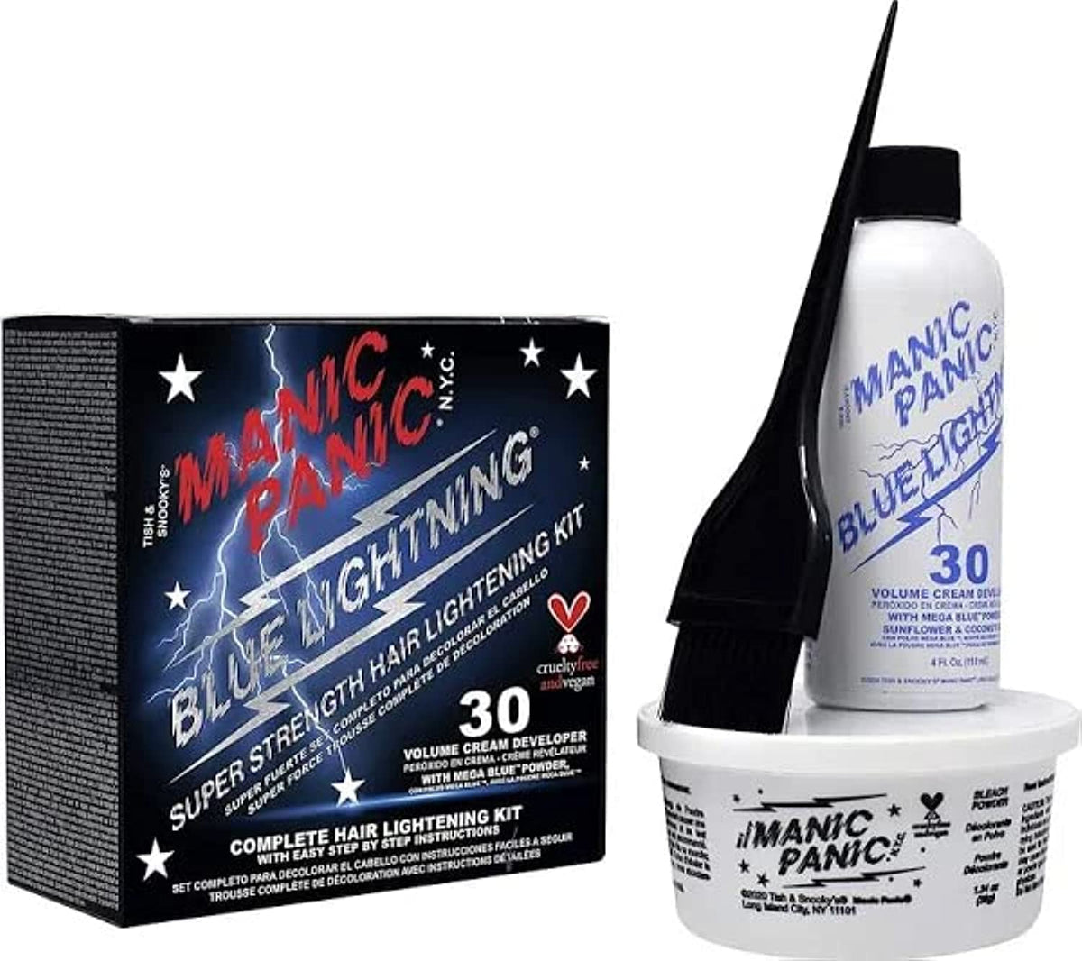 MANIC PANIC Kit Azul Relámpago con revelador de 30 volúmenes para uso doméstico seguro
