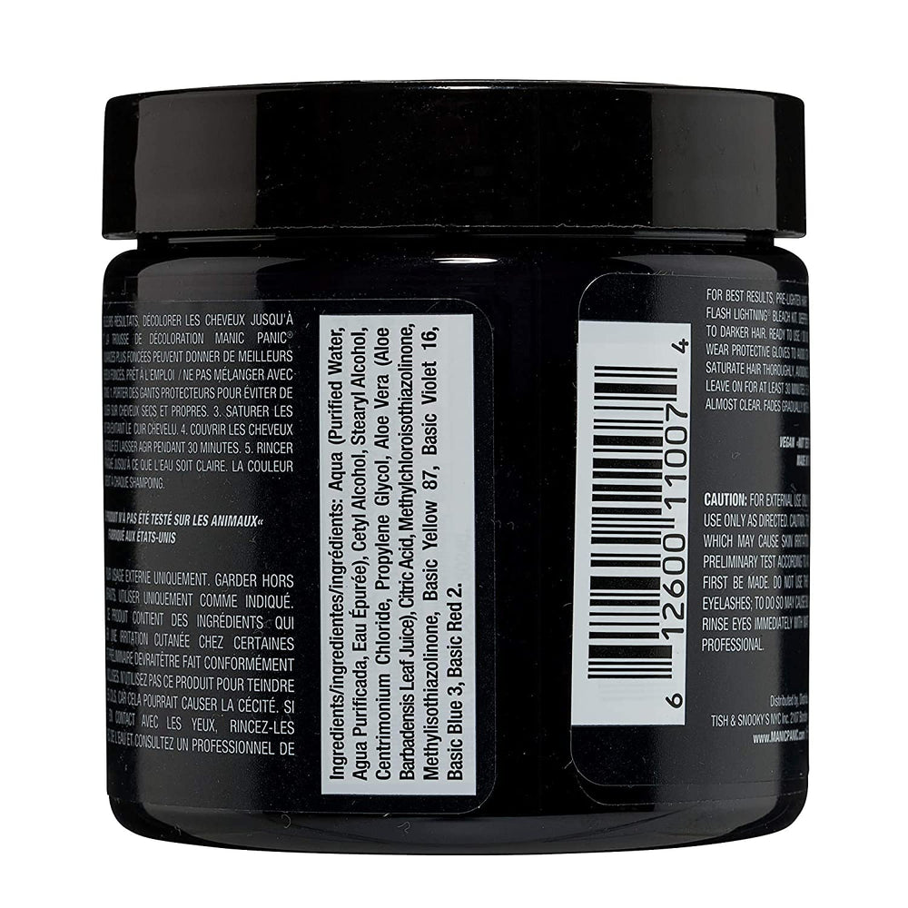 MANIC PANIC Classic Raven color swatch shows rich, cool-toned black in a single look