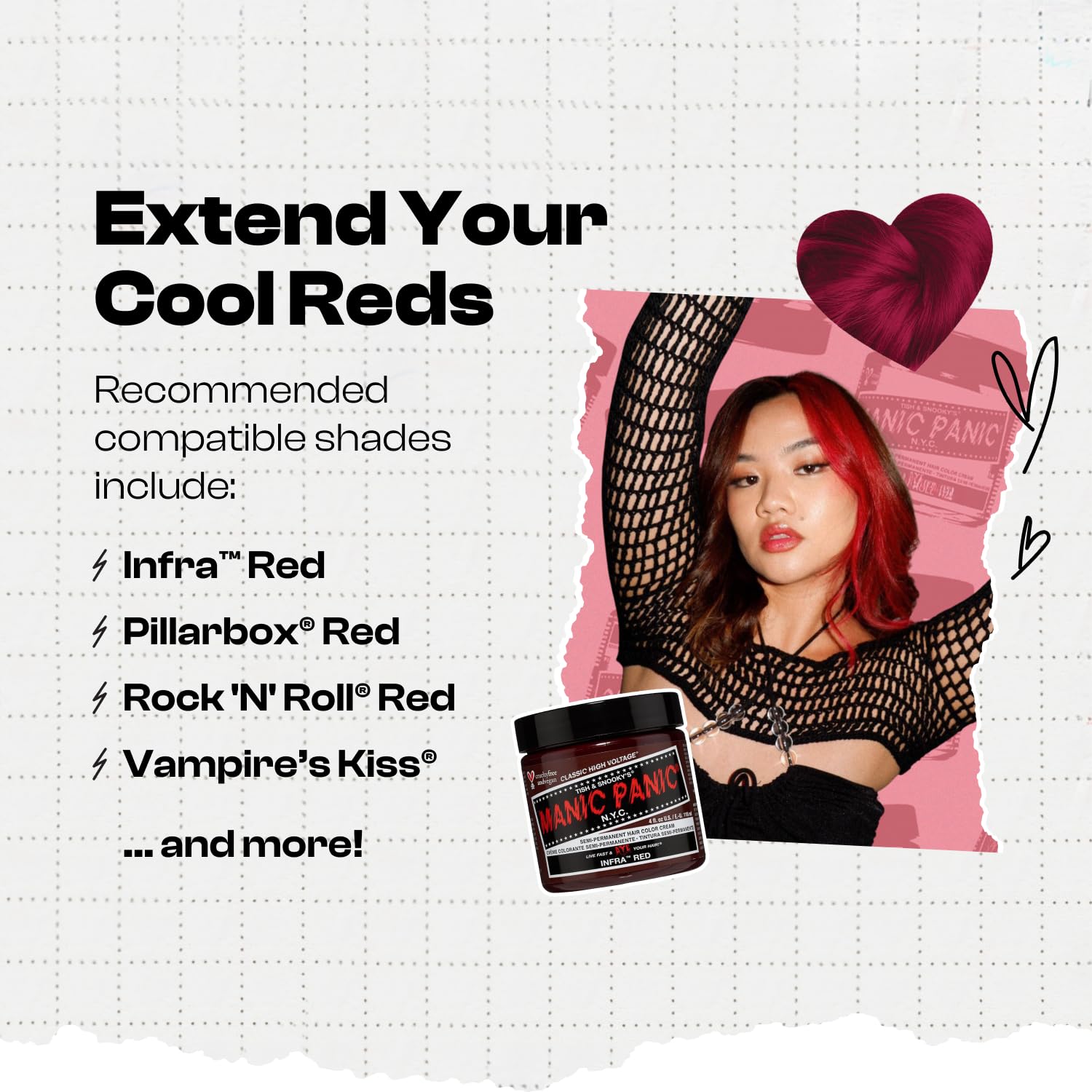 MANIC PANIC Rock Me Red, aplicacion-en-cabello-humedecido: deja tono rojo vibrante.