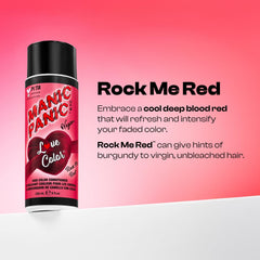 MANIC PANIC Rock Me Red, botella-8oz-detras: fórmula nutritiva para cabello suave.