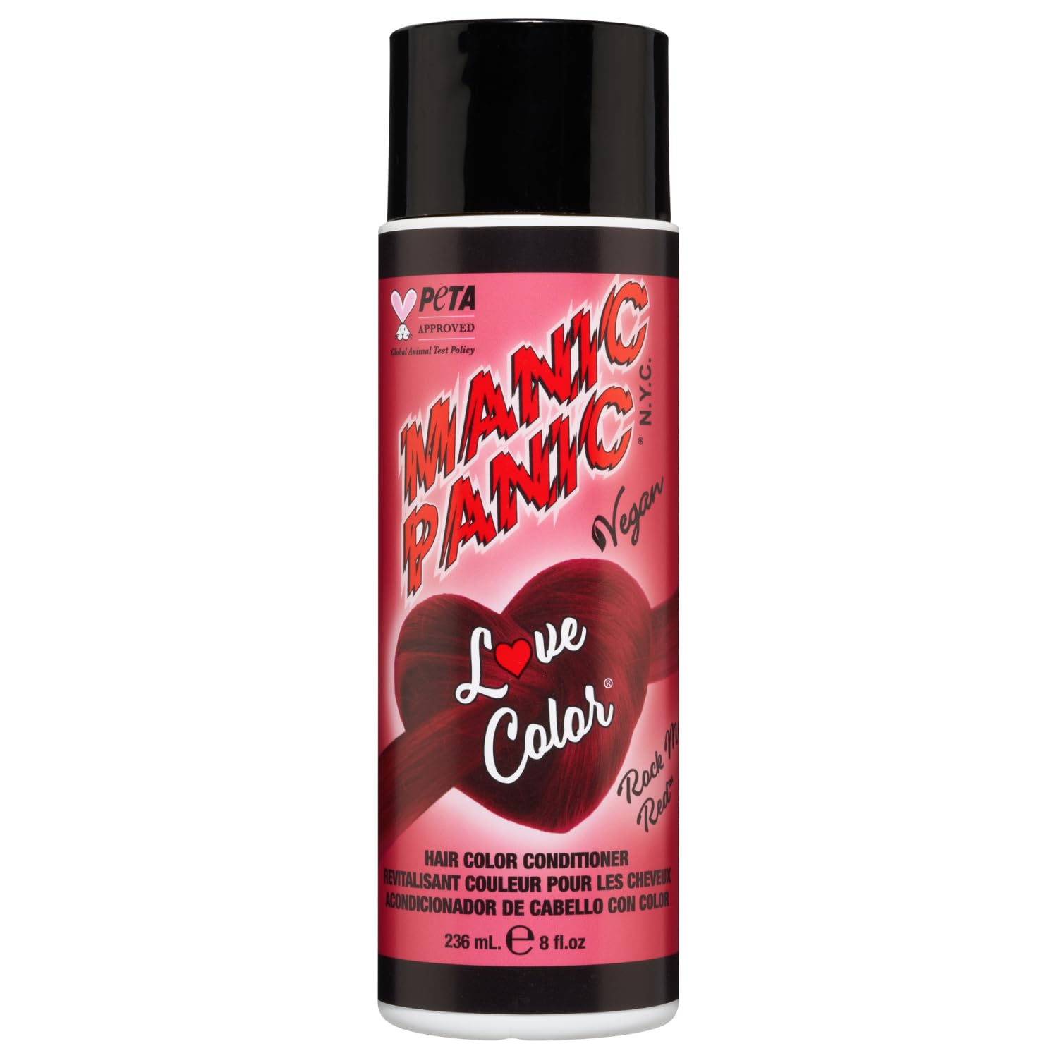 MANIC PANIC Rock Me Red, botella-8oz-frente: color intenso y cuidado del cabello.