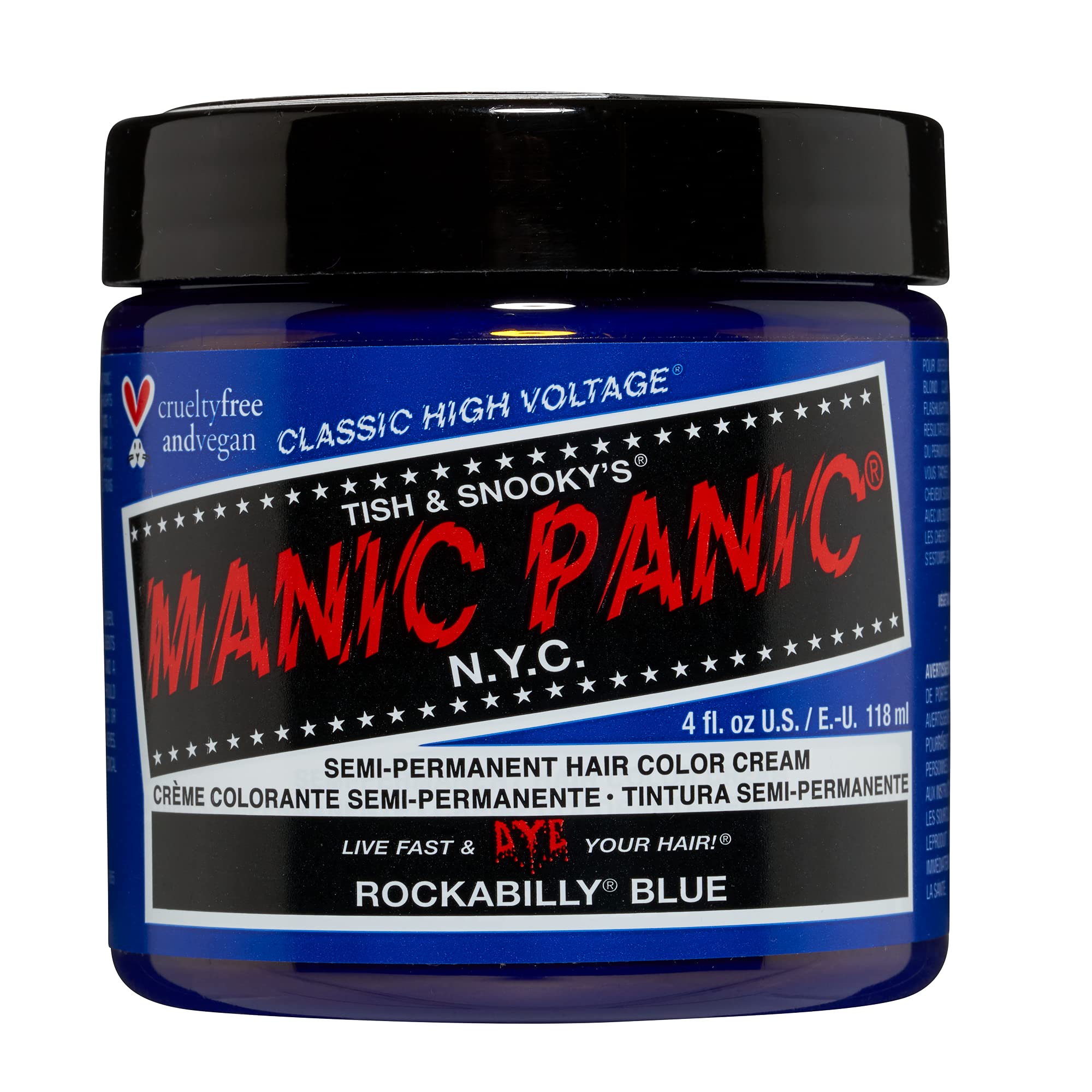 MANIC PANIC Rockabilly Blue en tubo para coloración semipermanente vibrante.