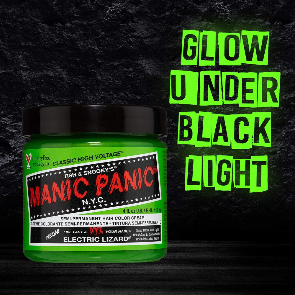 Lagarto Eléctrico de MANIC PANIC, envase reutilizable para múltiples sesiones de color.