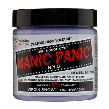 MANIC PANIC Virgin Snow Toner bottle neutralizes brass on blonde hair