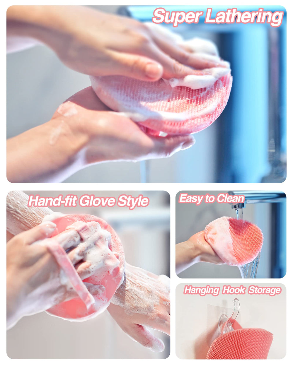 Manmihealth escobilla baño limpieza profunda rosado permite acceder a espalda.