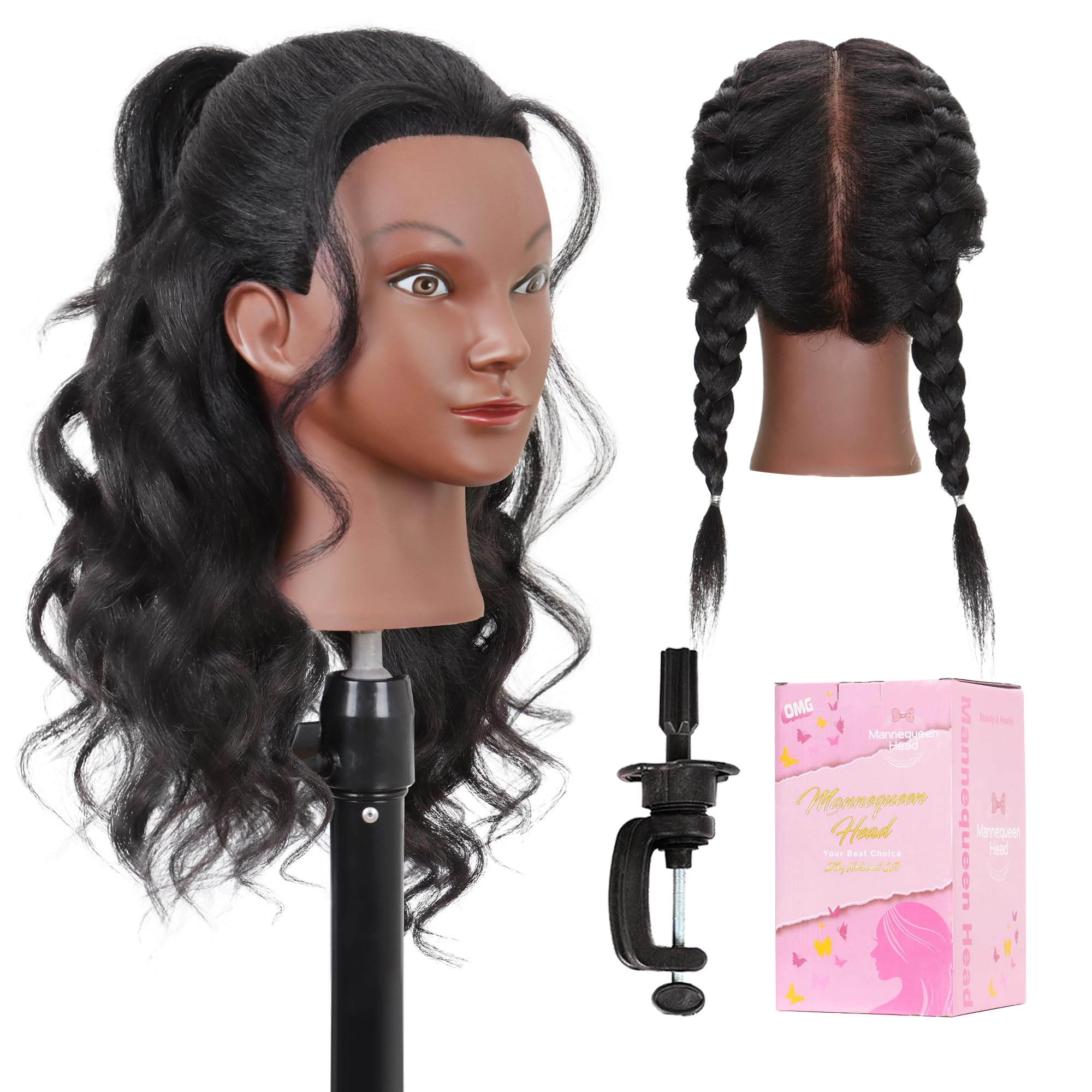 MannequeenHead cabeza con cabello humano real de 16 pulgadas para practicar peinados