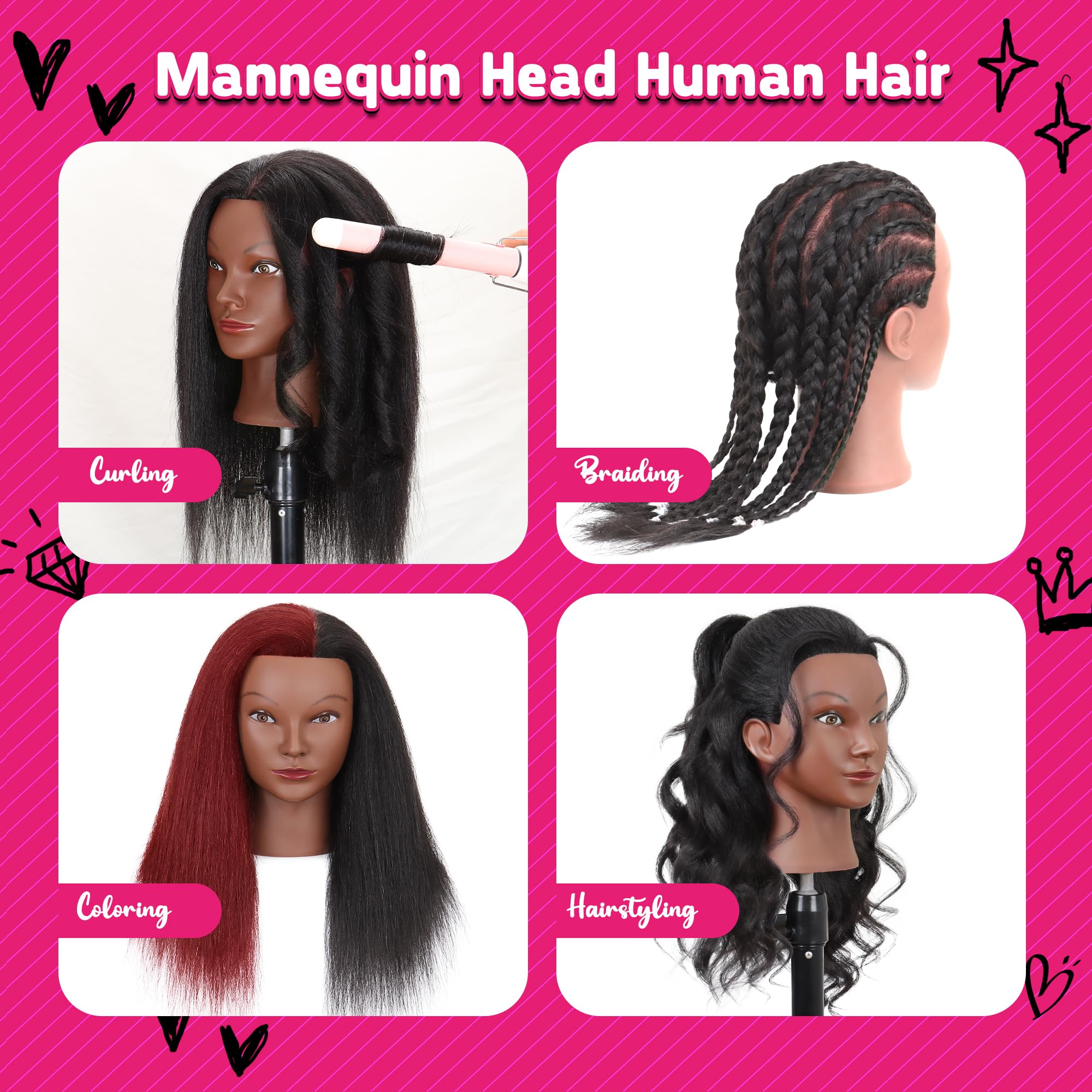 MannequeenHead cabello humano real para teñir, rizar y dar forma