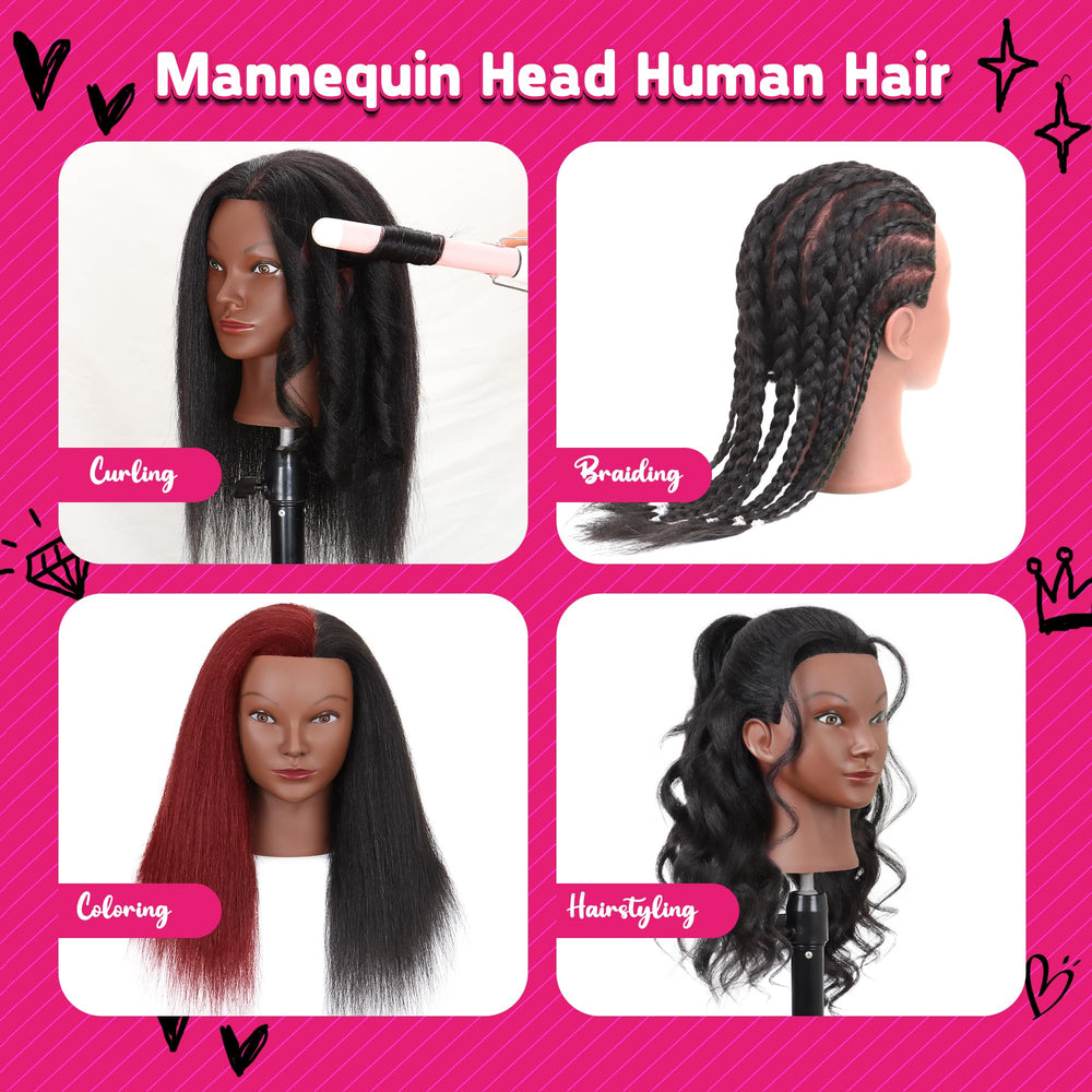 MannequeenHead cabello humano real para teñir, rizar y dar forma