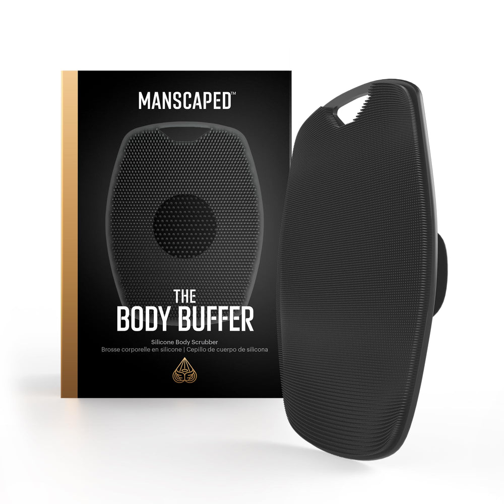 MANSCAPED Body Buffer con fibras de silicona para limpieza suave y duradera.