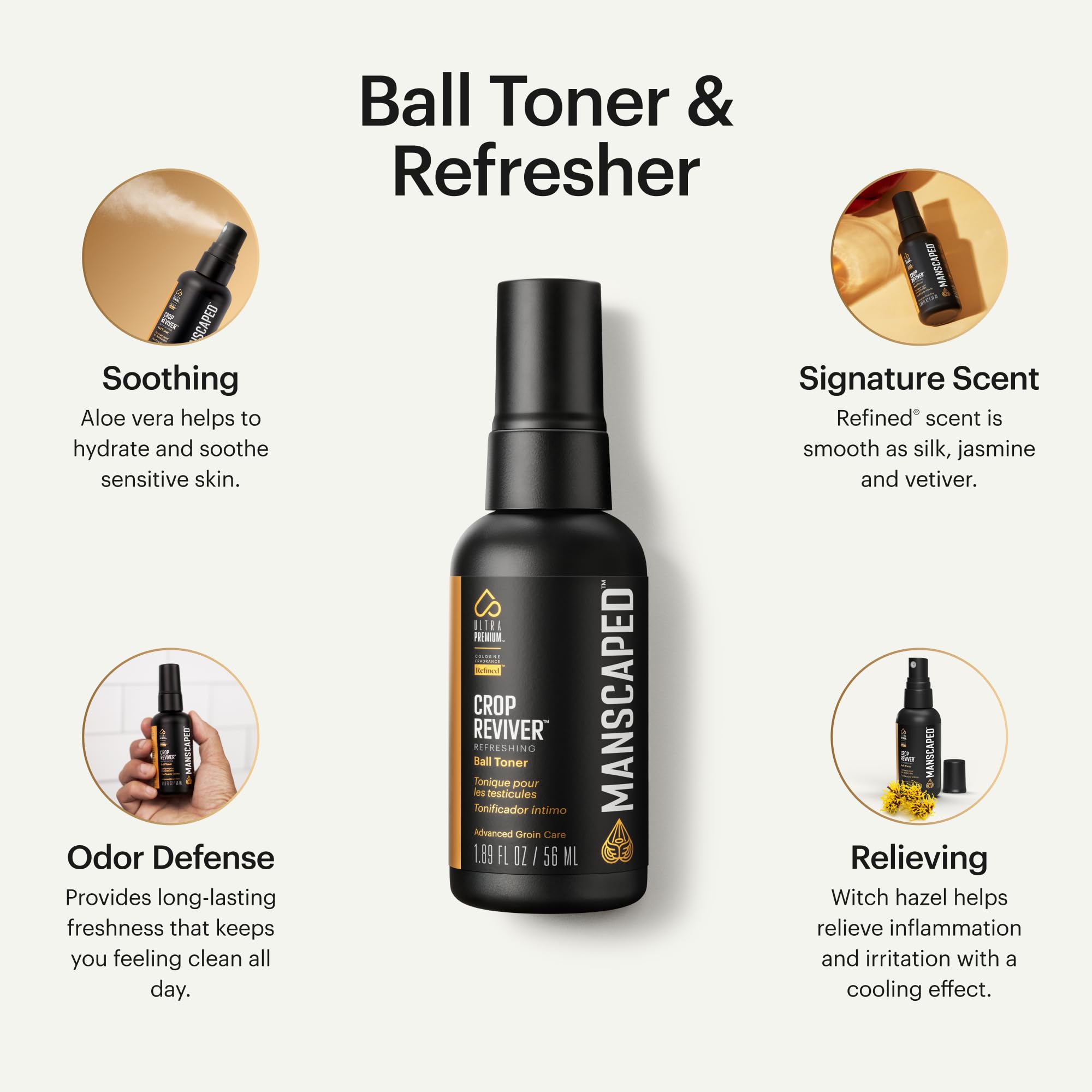 MANSCAPED Crop Reviver: spray refrescante para revitalizar la zona genital tras la ducha.