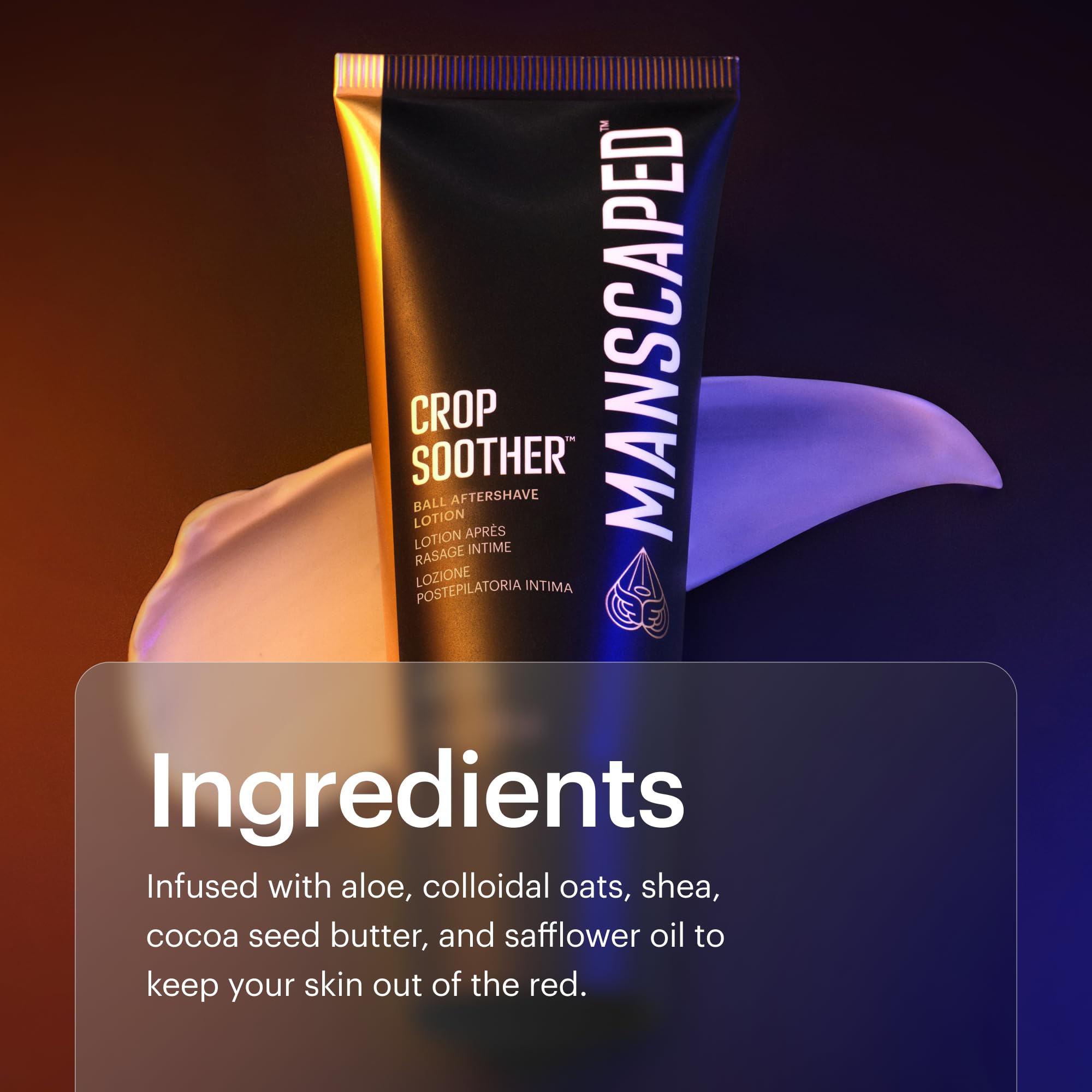 MANSCAPED Crop Soother, fórmula sin alcohol para uso suave.