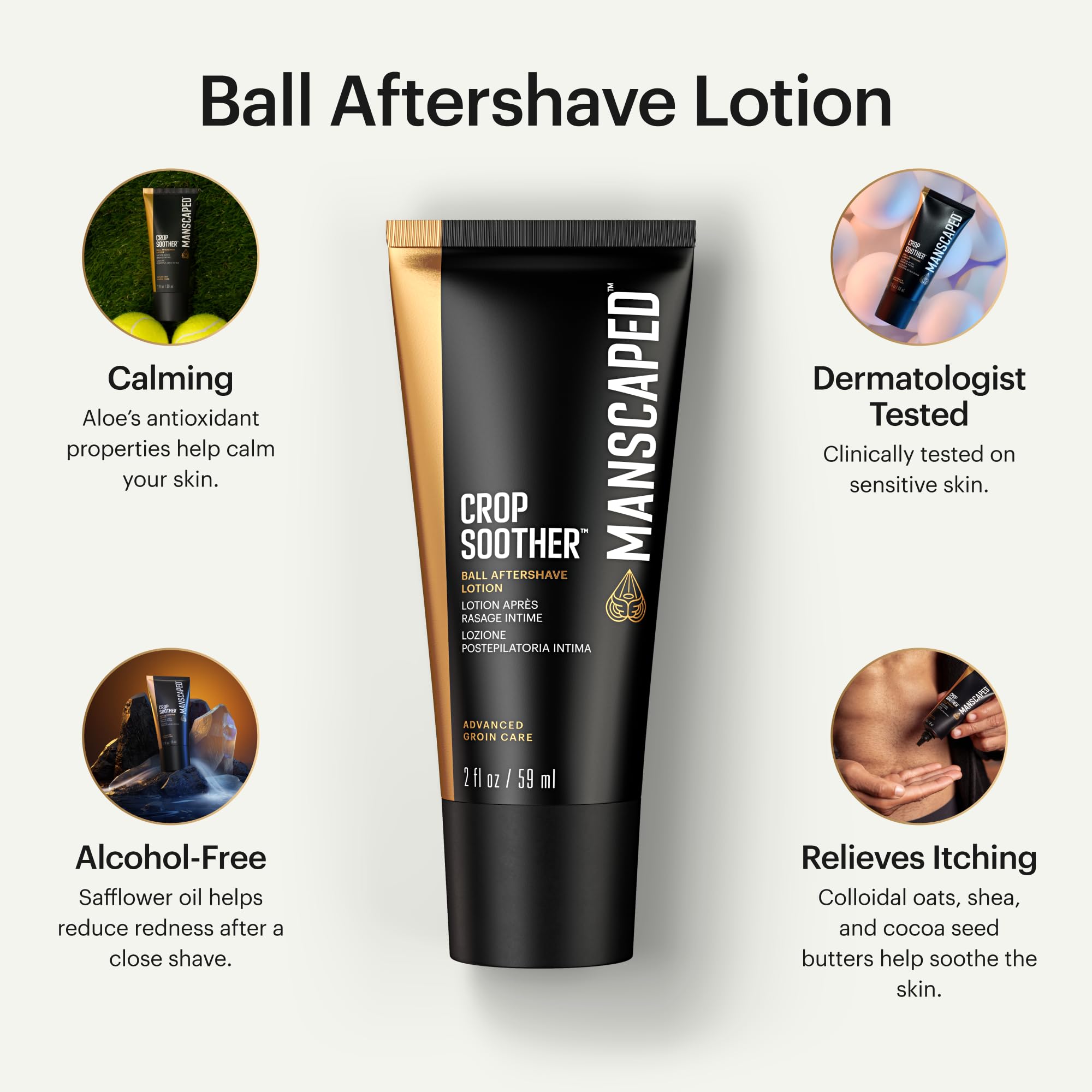 MANSCAPED Crop Soother, textura cremosa para comodidad post-afeitado.
