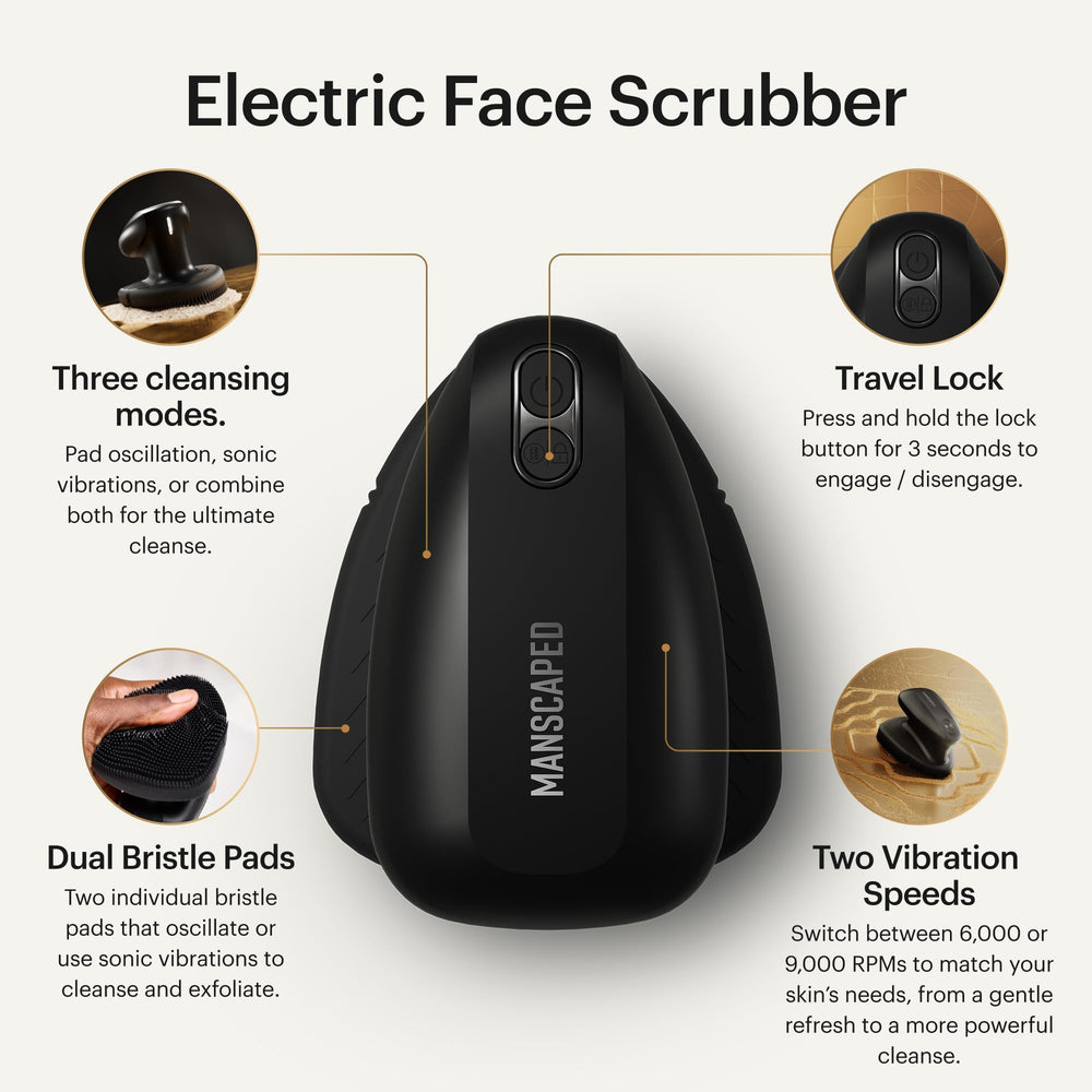 MANSCAPED Face Buffer PRO presenta 3 modos de limpieza para piel masculina.