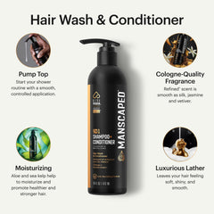 MANSCAPED ingredientes clave, alga marina y coco para brillo suave.