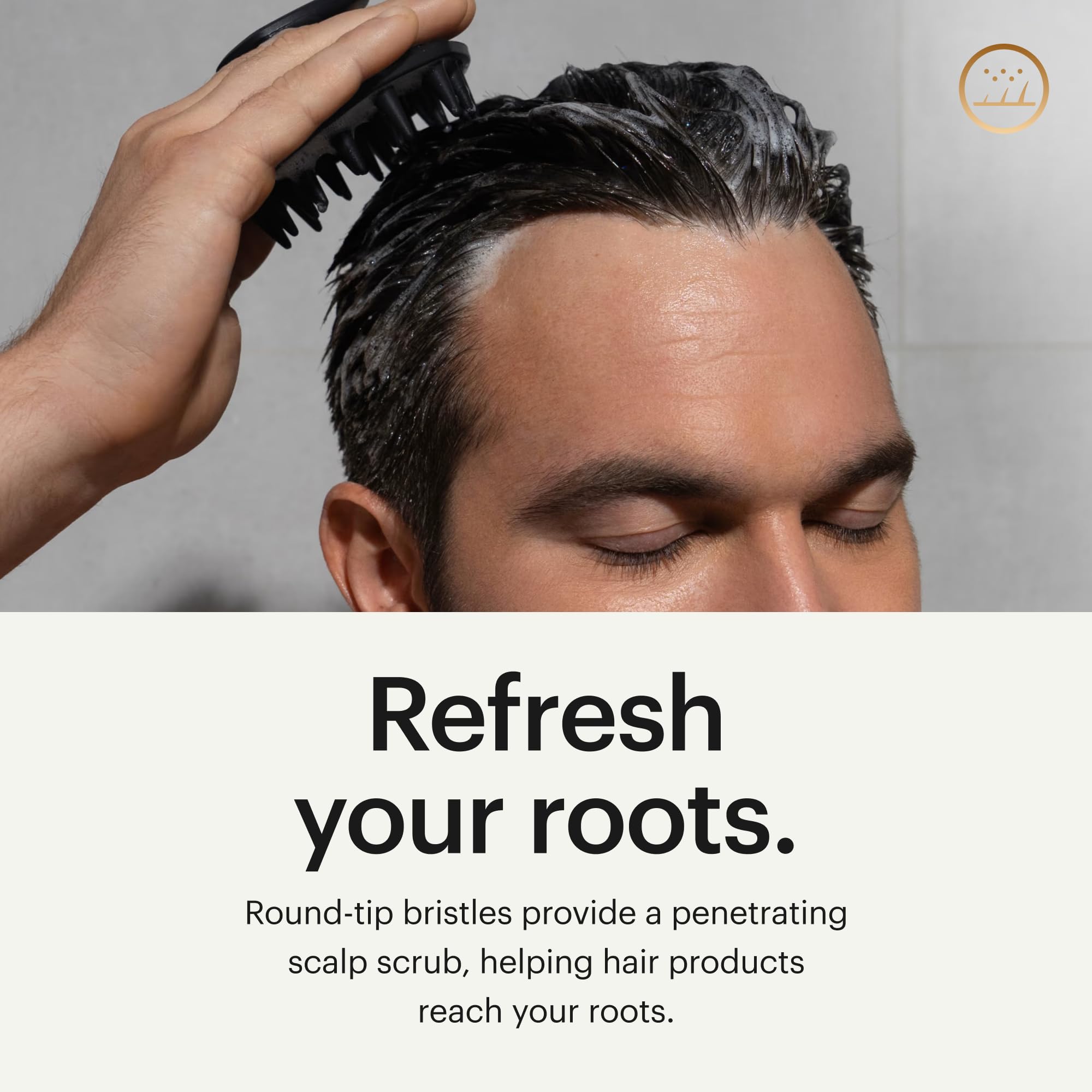 MANSCAPED Scalp Buffer cerdas de punta redonda protegen la piel.