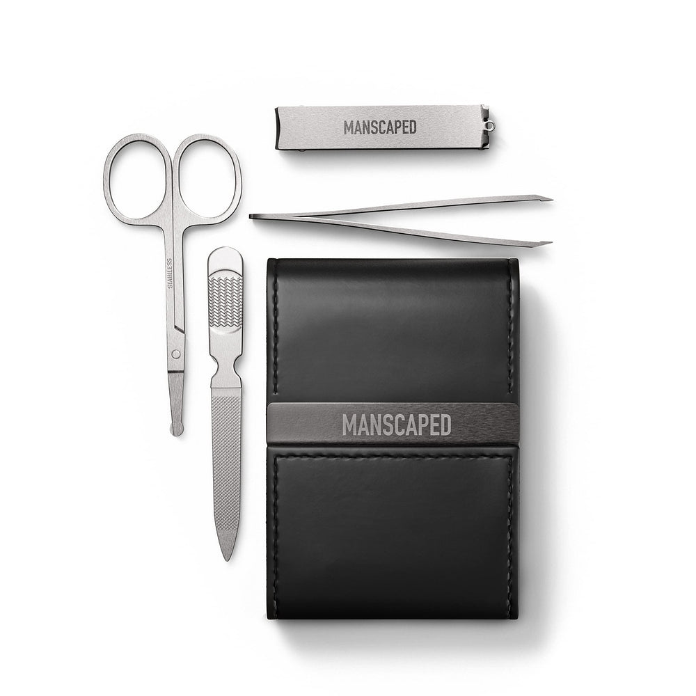 MANSCAPED Shears 2.0 con estuche de cuero PU para viaje y organización de herramientas.