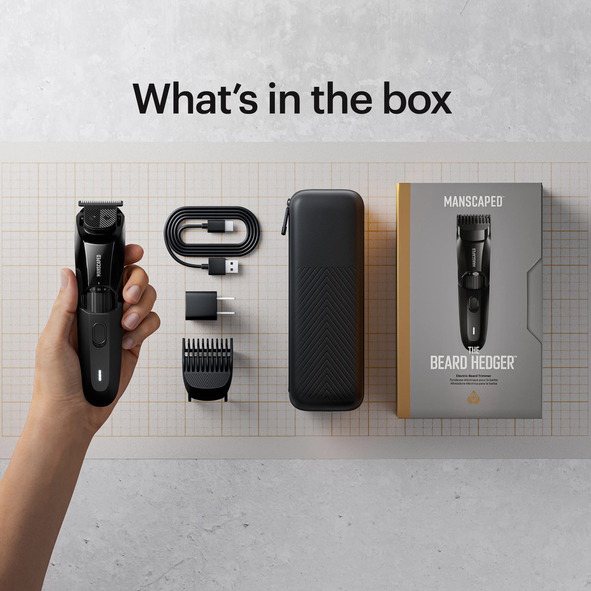 MANSCAPED The Beard Hedger, accesorios incluidos para ajuste rápido.