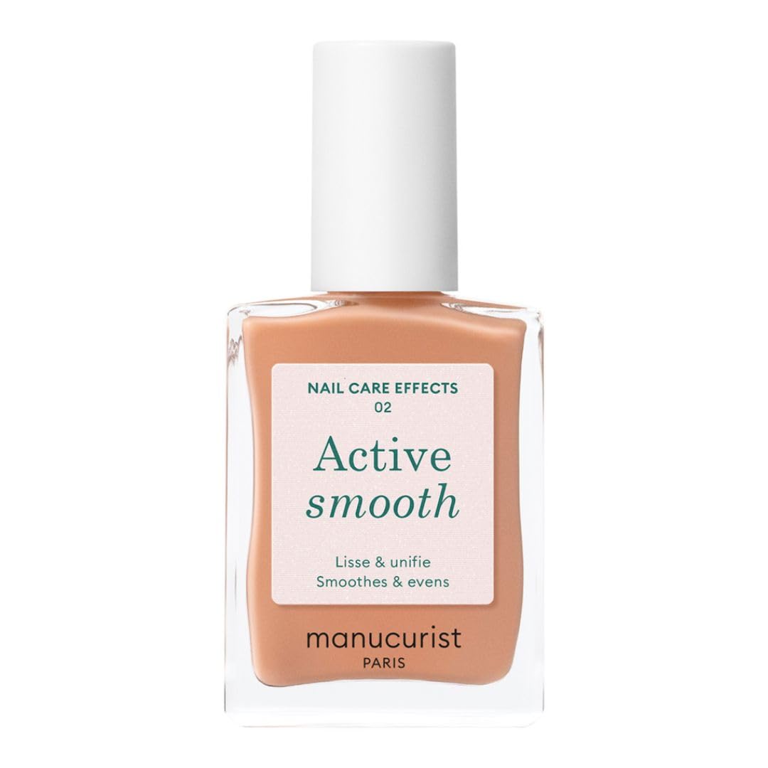 Botella de Manucurist Active Smooth 02 con esmalte nude y dorado suave.