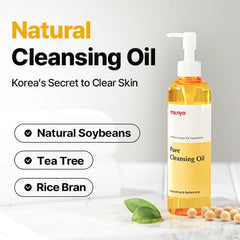 Manyo aceite limpiador herbáceo, textura ligera y sensación fresca.
