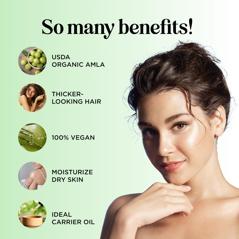Aceite Amla de Maple Holistics realza brillo natural del cabello tras uso.