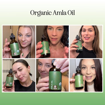 Aplicación del aceite Amla de Maple Holistics en cuero cabelludo para nutrición.
