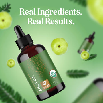 Envase práctico del aceite Amla de Maple Holistics para uso frecuente.