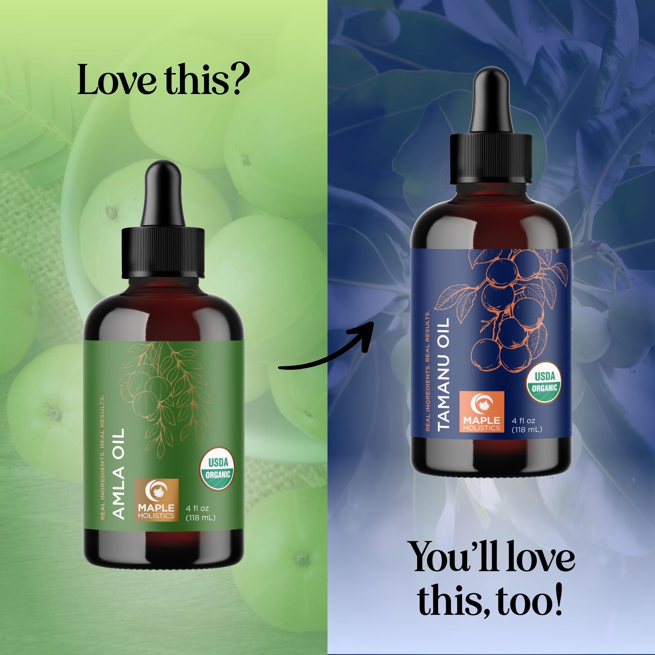Mezcla de aceites esenciales con Amla de Maple Holistics para cuidado DIY.