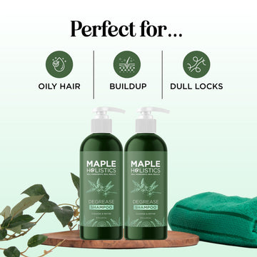Maple Holistics Degrease cuidando cabello y cuero cabelludo de forma delicada.