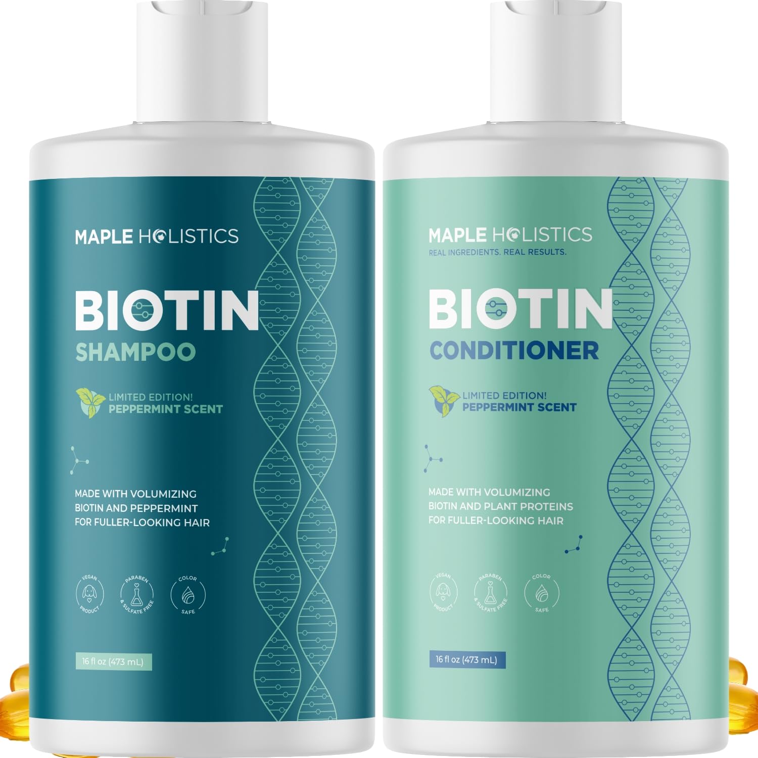 Maple Holistics champú biotina con volumen en botella, nutre cabellos finos para mayor cuerpo